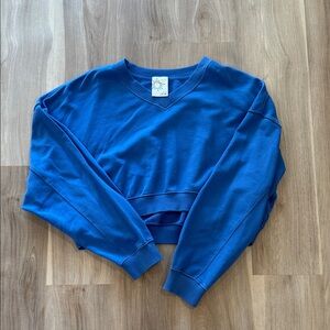 Cropped Offline Blue V-Neck Sweater
